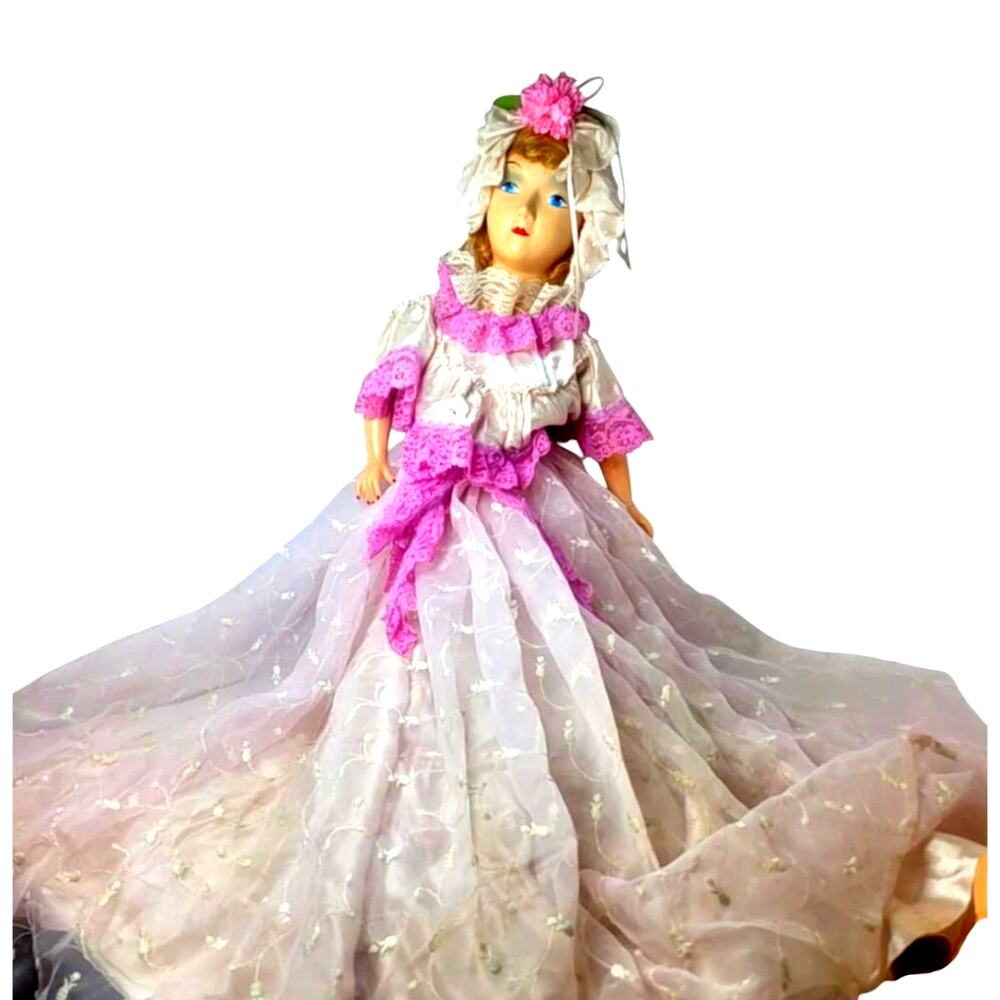 32" Striking Vintage Boudoir Bed Doll W/ Composition Head, Arms, and Feet